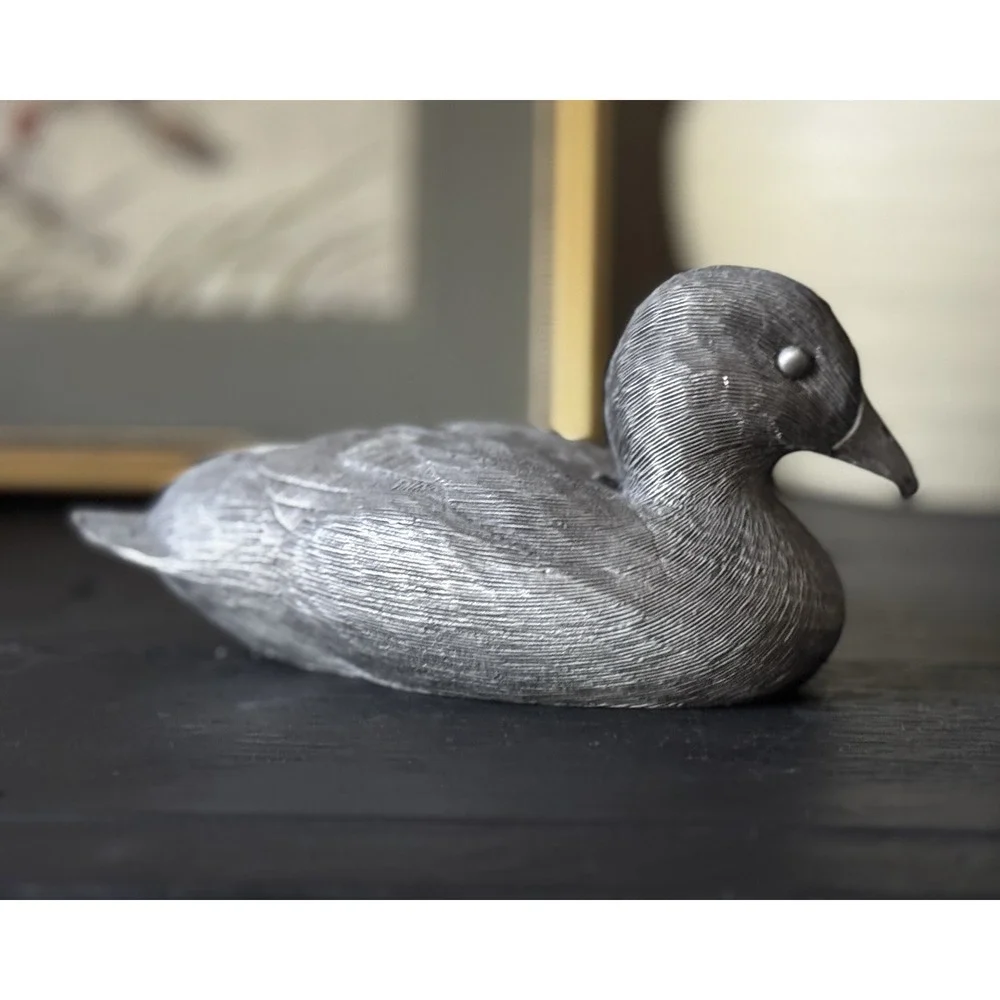 Vintage Pewter Duck Bird Figurine Metal Paperweight Home Office Decor